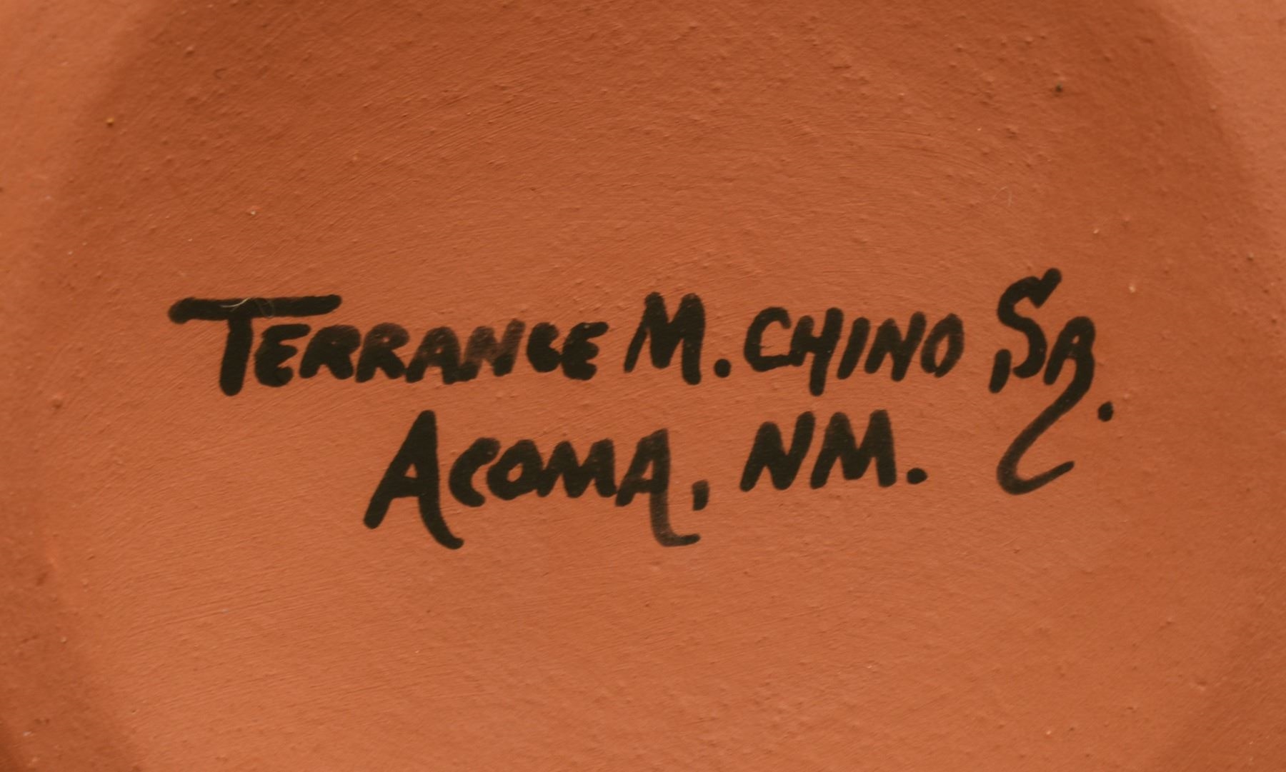 Artwork by Terrance Chino Sr, ACOMA OLLA, Made of pottery, hand coiled with polychrome painted fine line and geometric designs