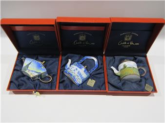 Three Charlotte Di Vita Monet/ Van Gogh hand  teapots in original boxes, all with tags and two with booklets - Charlotte di Vita