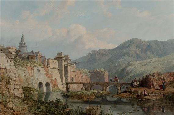 George Clarkson Stanfield | Figures outside the walls at Givet (1867 ...