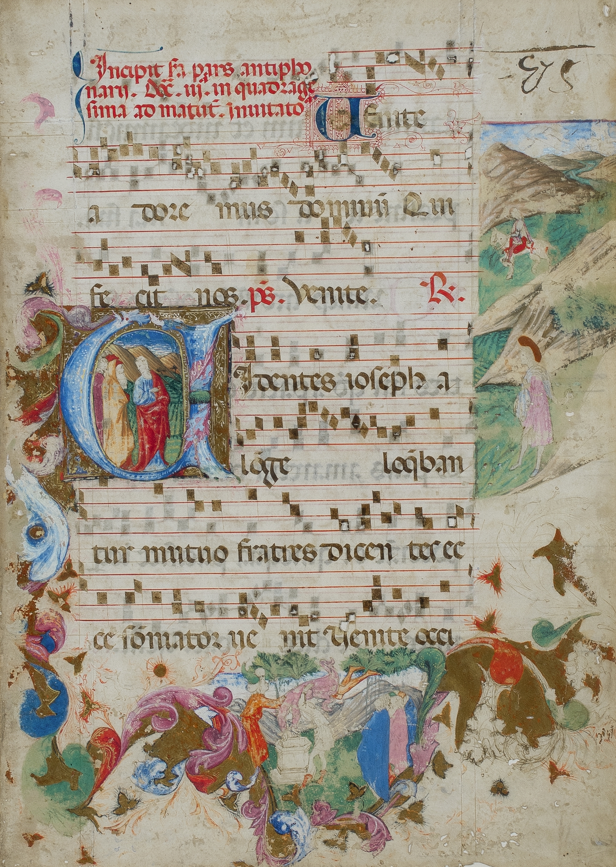 A page from a medieval manuscript with a painting of a man and a woman.