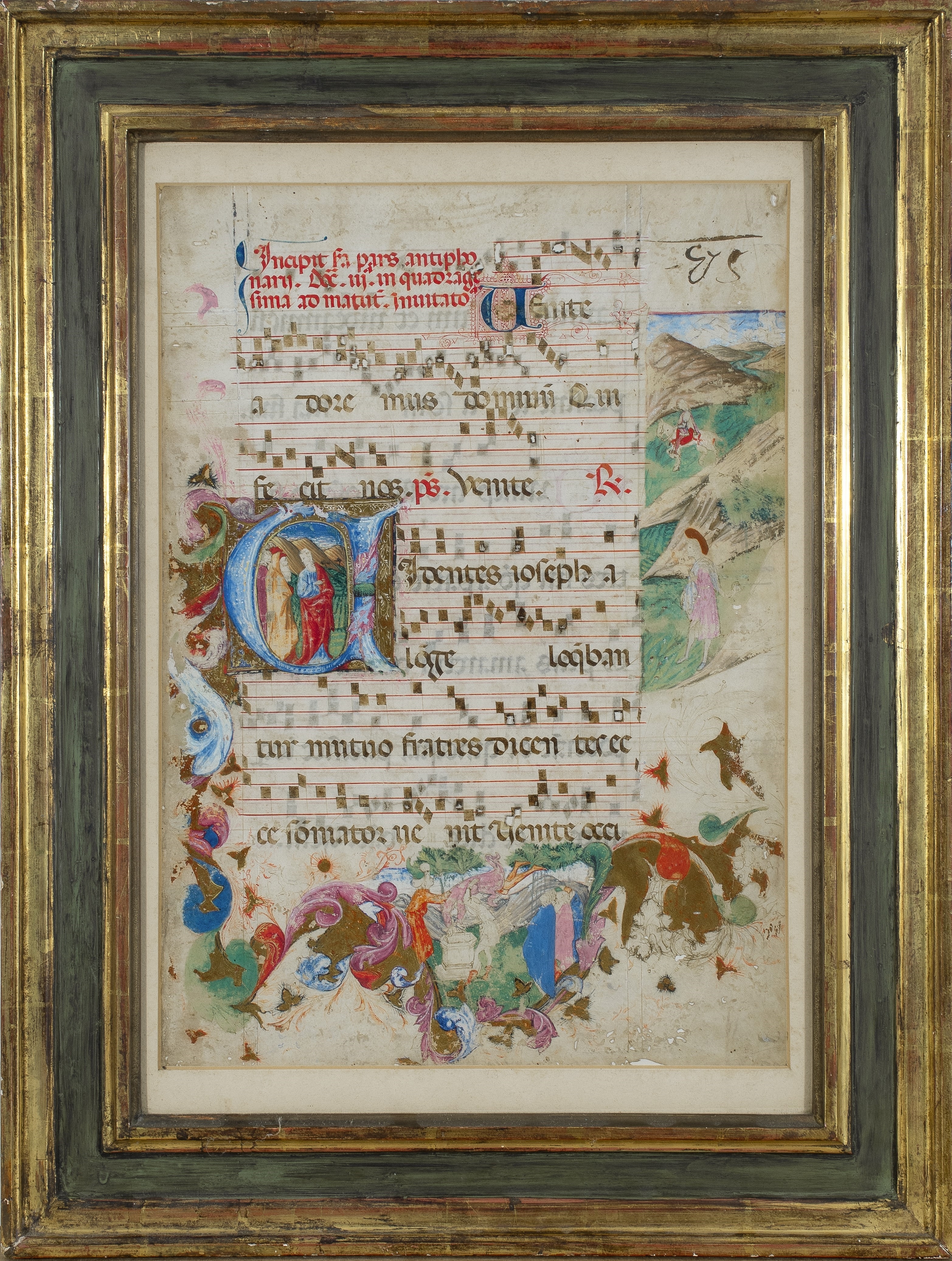 A page from a medieval manuscript with a painting of a man and a woman.