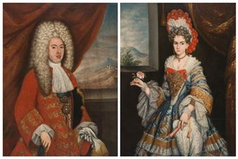 “Portraits of a Governor or Viceroy of Peru wearing the medallion of the order of Santiago and his wife.” - Virreinal School, 18th Century