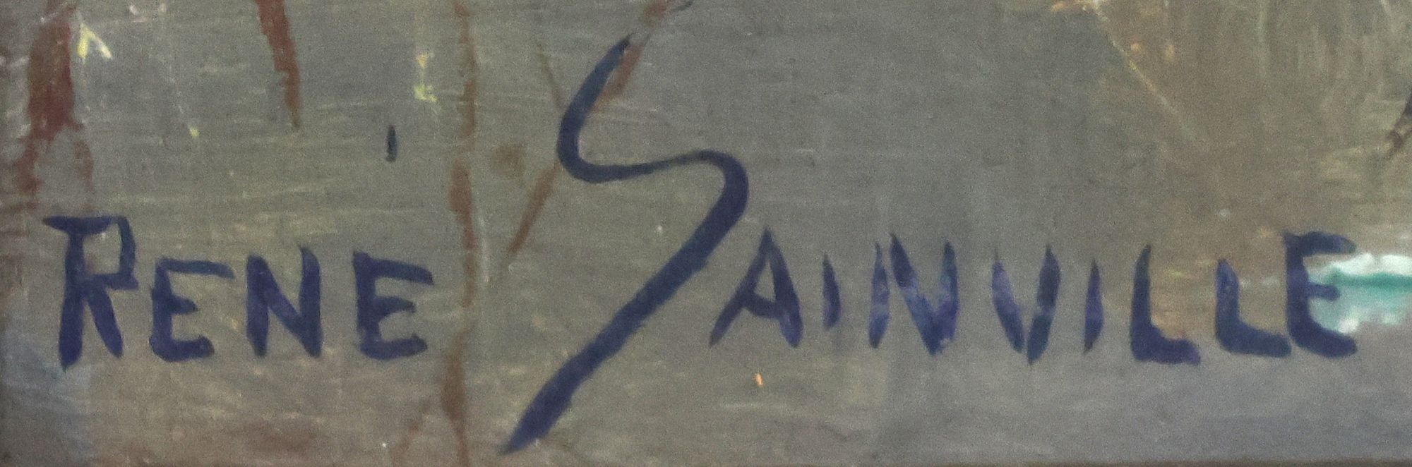 Artwork by René Sainville, Roosters and Hens, Made of oil on canvas board painting