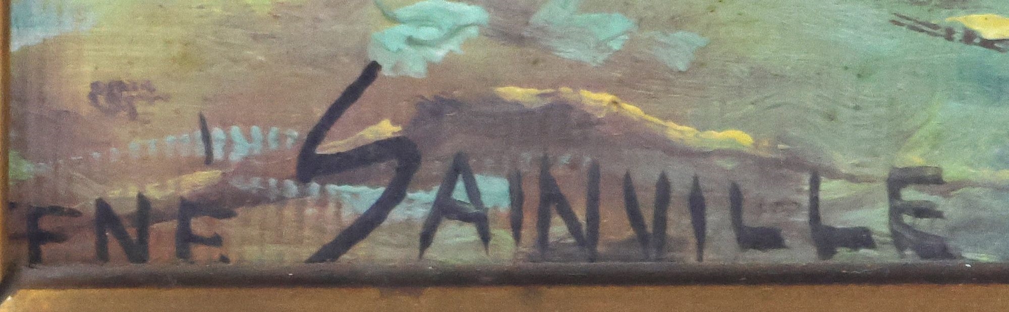 Artwork by René Sainville, Roosters and Hens, Made of oil on canvas board painting