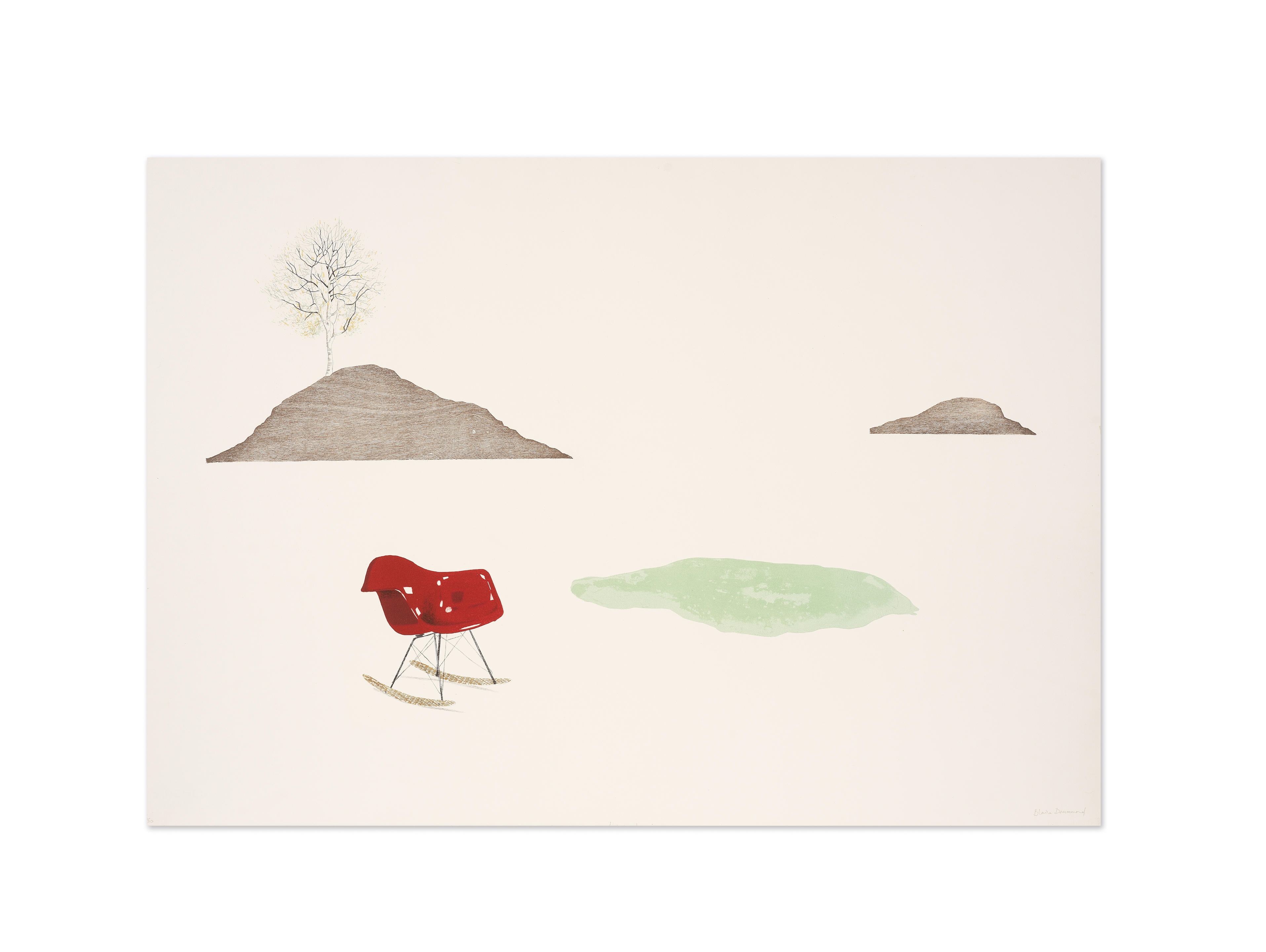 Artwork by Blaise Drummond, To the Rocket Station, 2013, Made of lithograph and woodcut in colour on arches wove paper