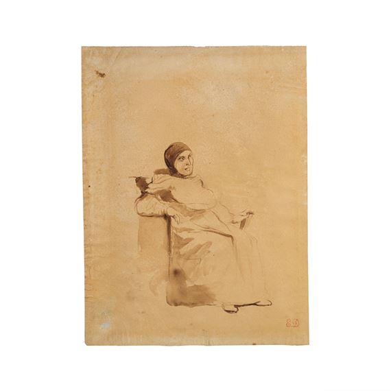 Etude d'un ecclésiastique assis en costume Renaissance by Eugène Delacroix