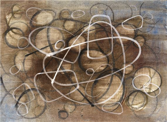 Geschlossene Schwünge in Schwarz und Weiß auf Braun by Hermann Glöckner, 1909–1985