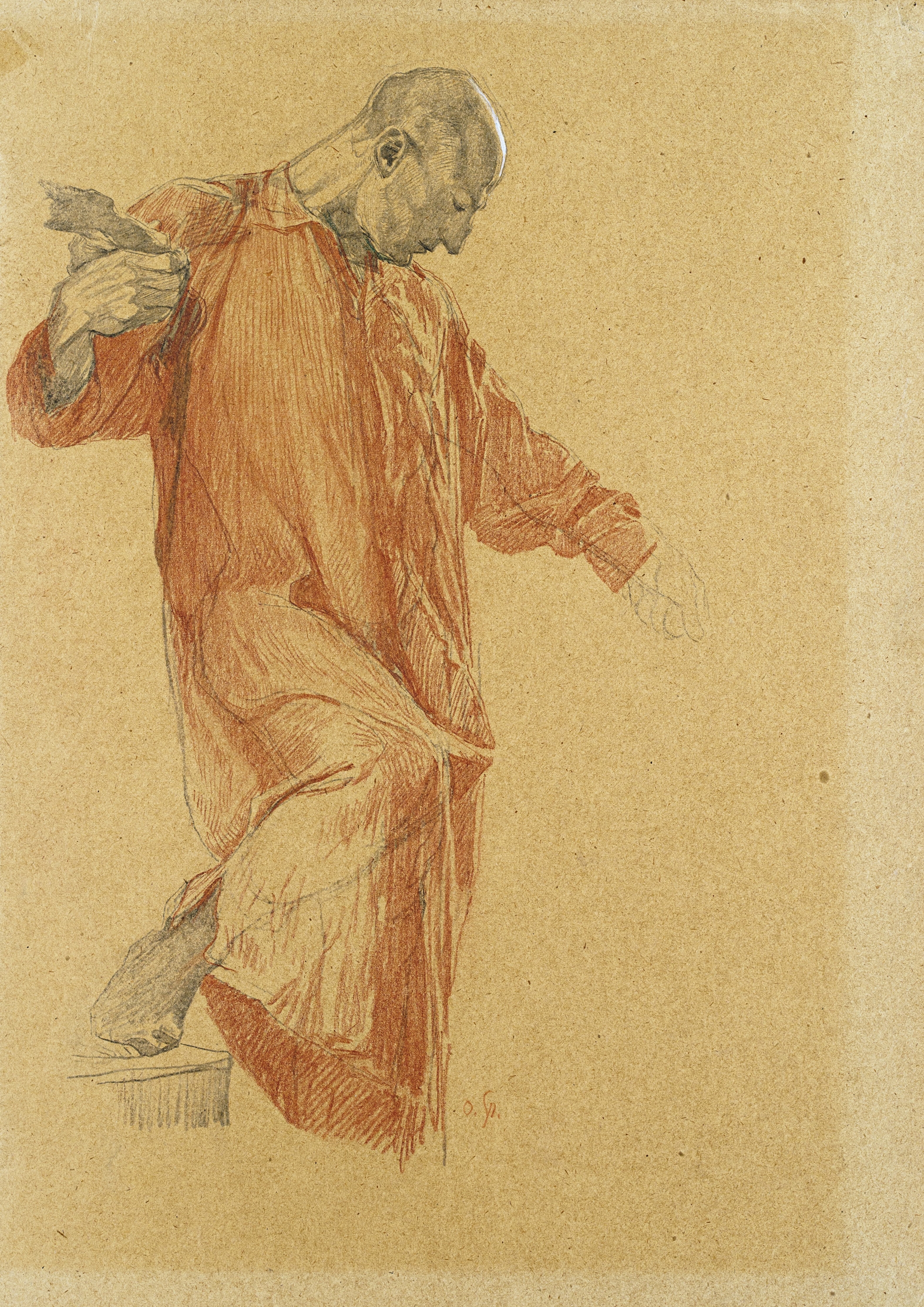 Artwork by Otto Greiner, Studie eines Mannes im roten Gewand, Made of Pencil drawing