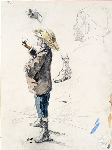 414   Otto Greiner, Junge mit Strohhut – Studie zu by Otto Greiner, 1887