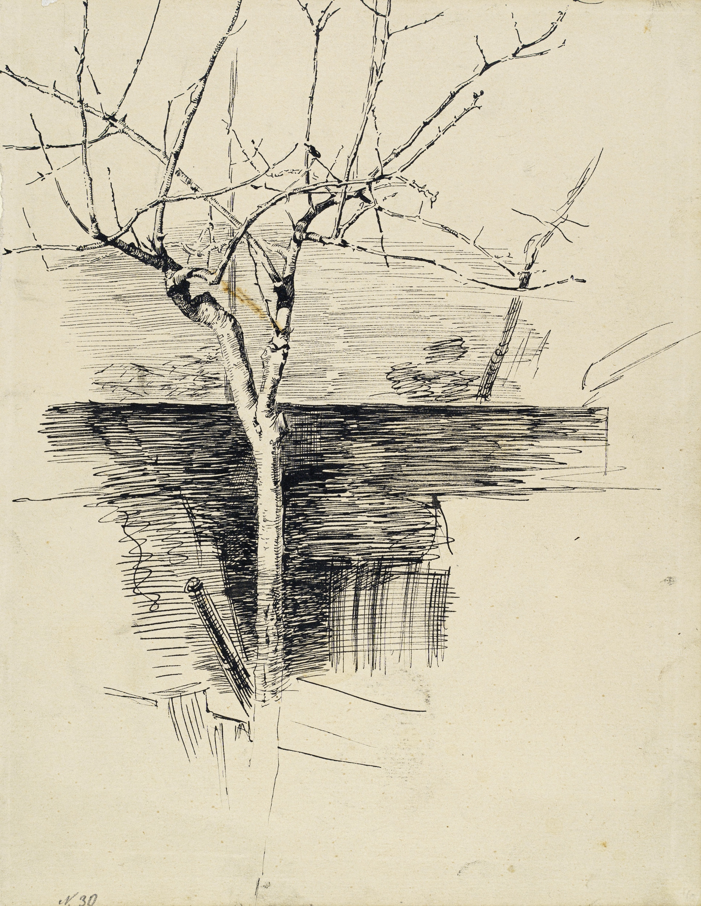 Artwork by Otto Greiner, Kahler Obstbaum, Made of Pen drawing