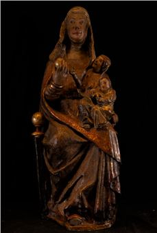 Gran Triple Virgen Tardo Románica transición al Gótico Hispano Flamenco - Hispano-Flemish School, 15th Century