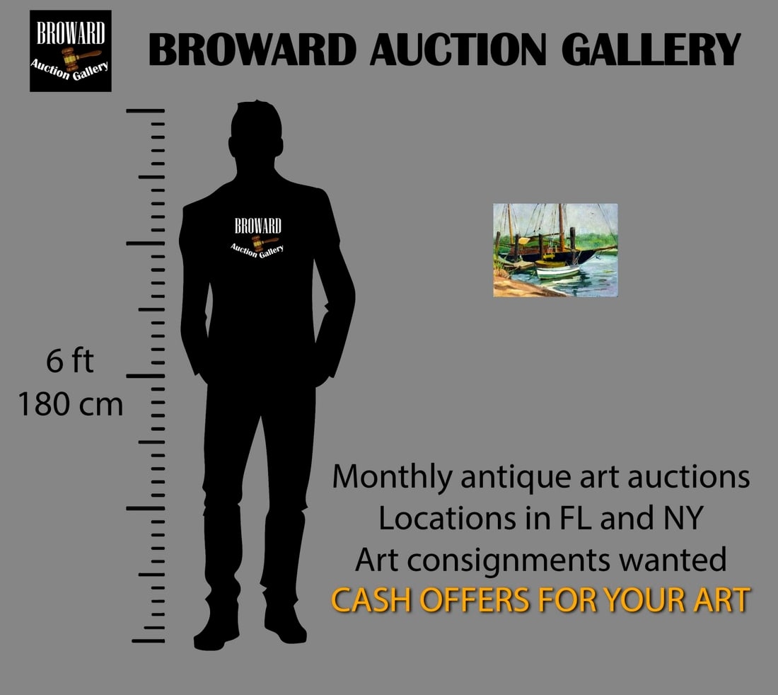 Artwork by Baumann, Harbor Scene, Made of oil on canvas board