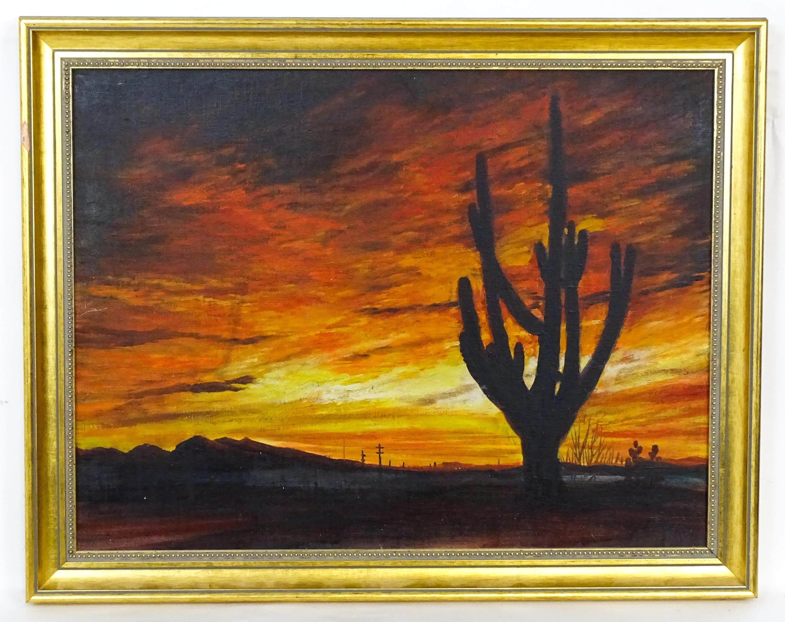 Thomas Patrick Keating | A desert landscape at sunset with cactus (1918 ...