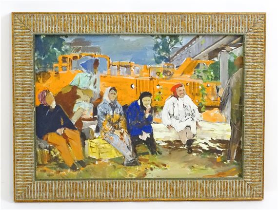 Oil on cardboard, Rest After Work - Nikolai Nikolaevich Baskakov