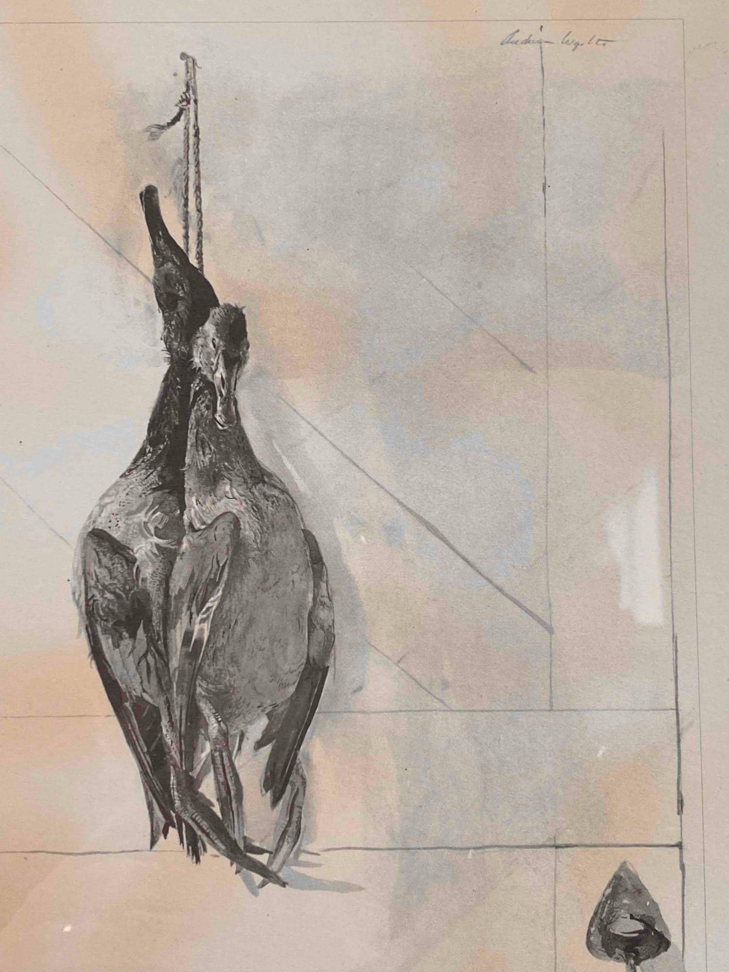Artwork by Andrew Wyeth, Framed Andrew Wyeth Print Titled ‘Canvasbacks, Made of wooden frame with black