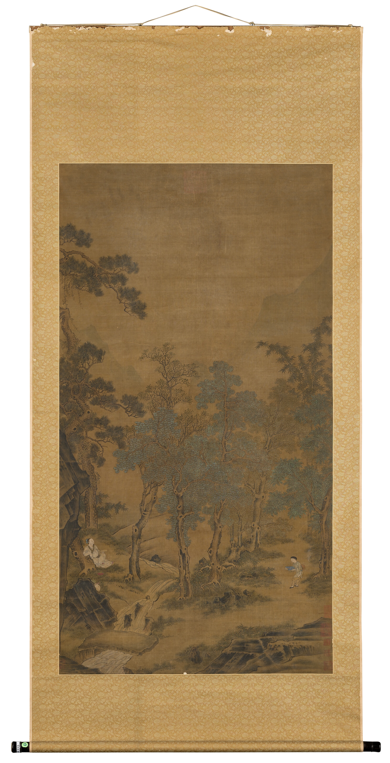 Artwork by Jing Hao, Scholar and Attendant, Made of Hanging scroll, ink and colour on silk