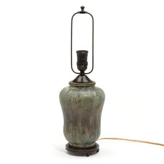 A stoneware table lamp. Decorated with bluish green - Patrick Nordström