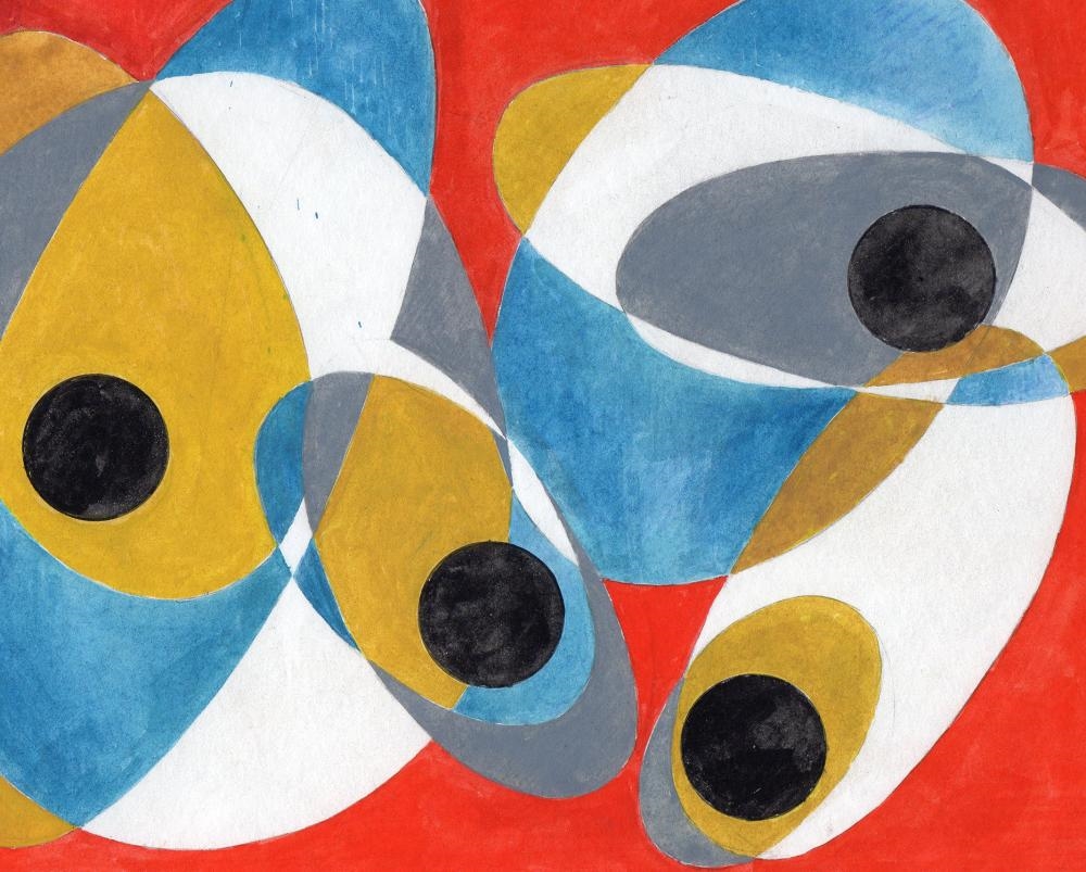 Josef Johann Mathis | Mathis Original Gouache Busy moving Forms Framed ...