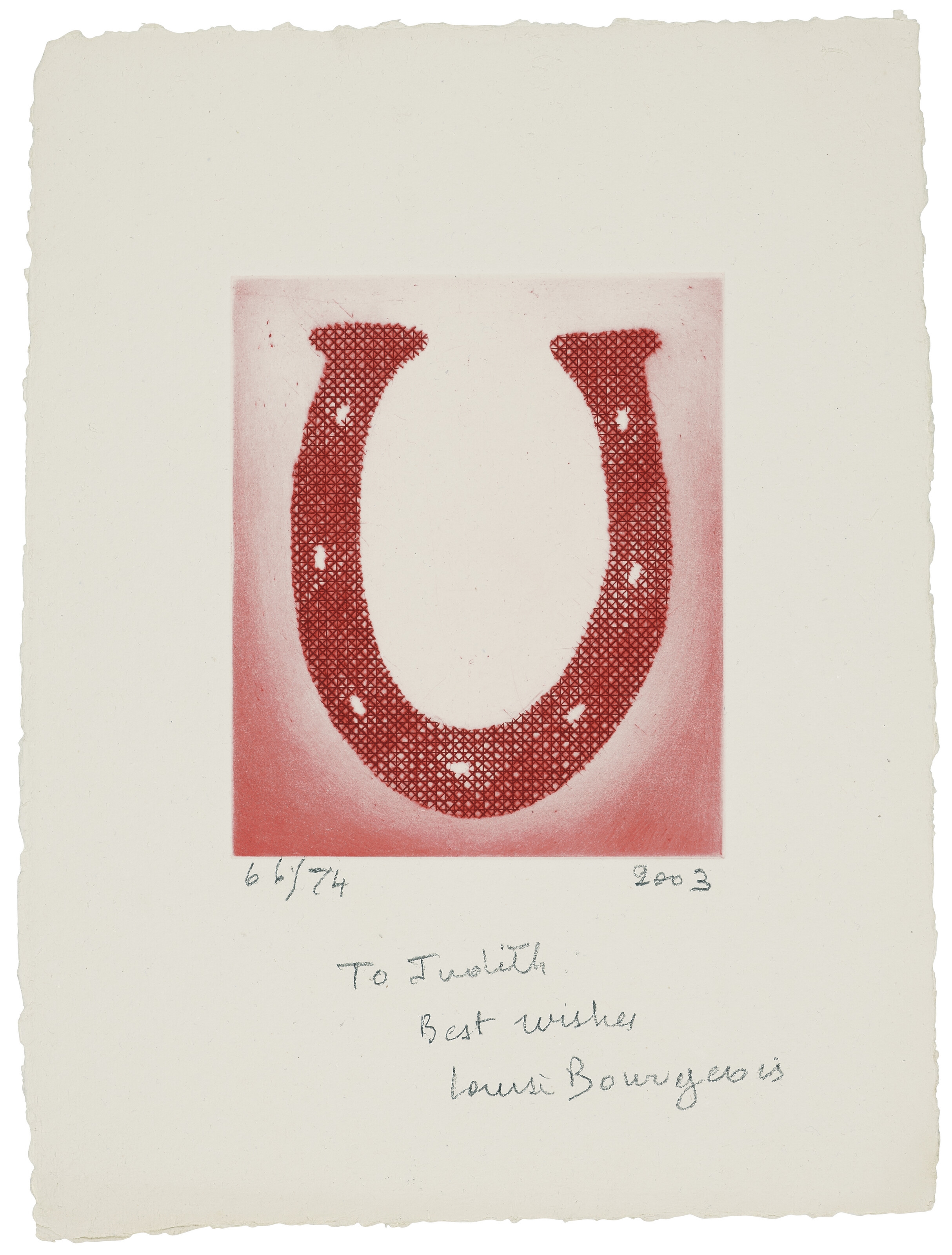 Artwork by Louise Bourgeois, Horseshoe, Made of engraving in red