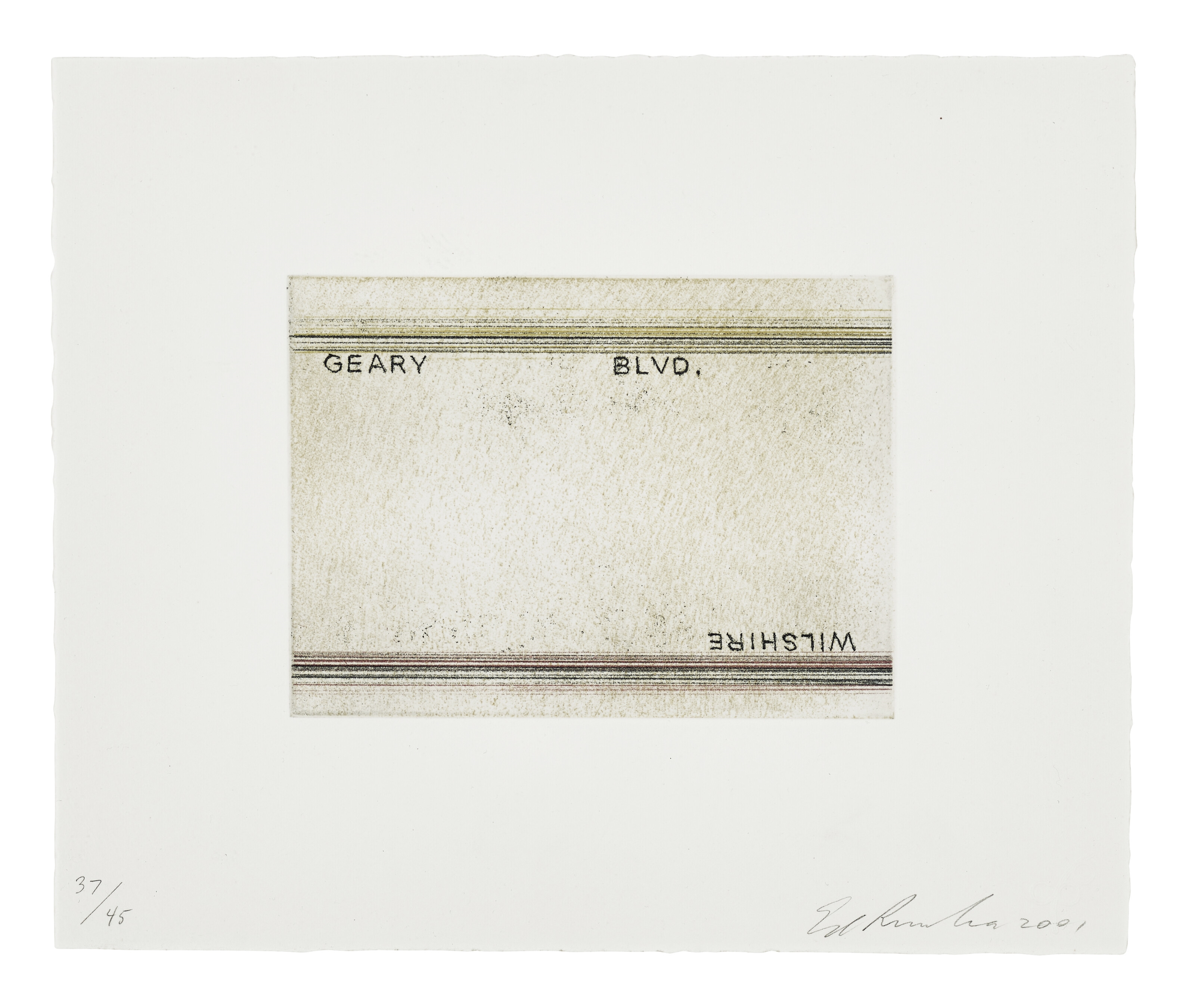 Artwork by Ed Ruscha, Geary, Wilshire, from Los Francisco San Angeles, Made of etching in colors