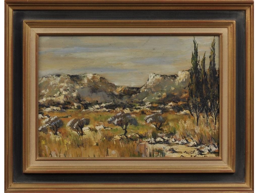 Artwork by Raymond Vernet, Temps gris dans les Alpilles, Made of oil on plywood