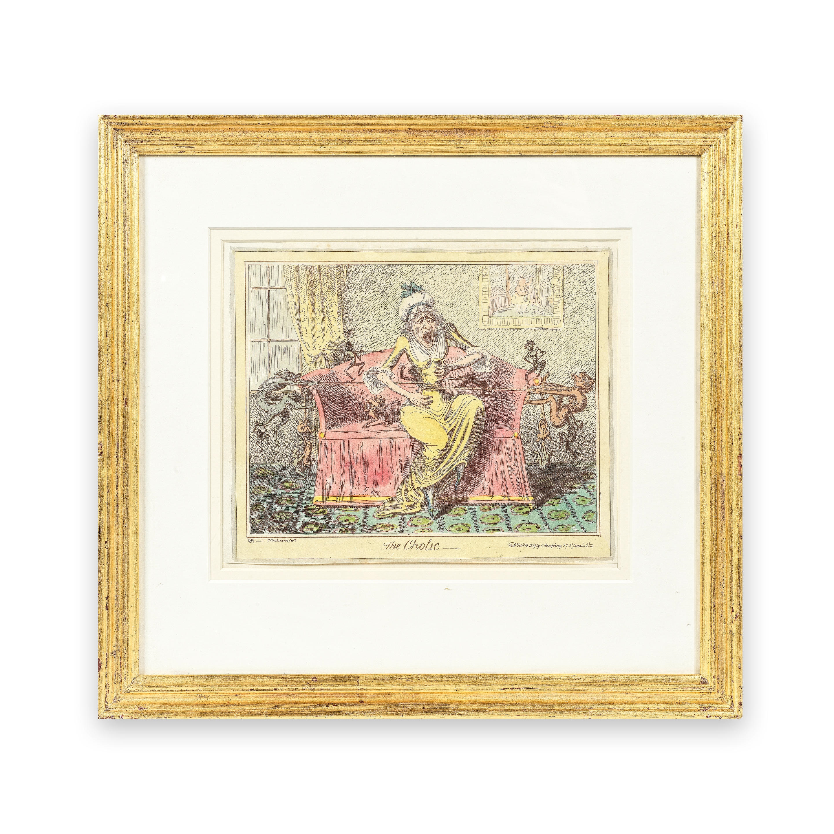 Artwork by George Cruikshank, The Head Ache, Made of coloured etchings