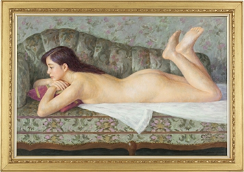Artwork by Hiroyuki Tokuda, Relaxing nude, Made of oil on canvas