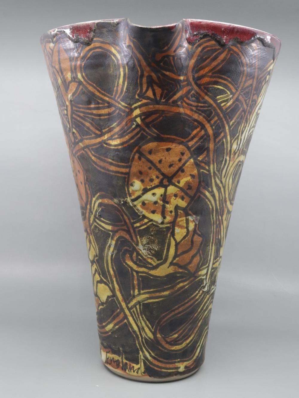 Artwork by Alexandra Copeland, LARGE JUG SIGNED LOWER SIDE 1998 DARTINGTON WITH IMPRESS MARKS LOWER, Made of RED GLAZED INSIDE AND HAND PAINTED