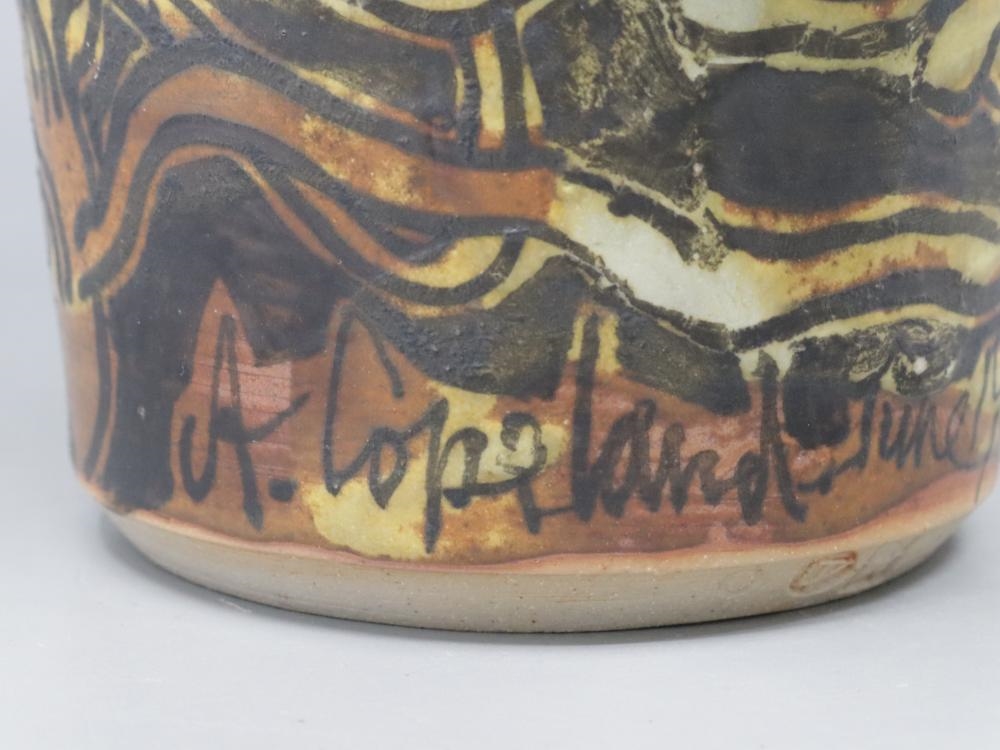 Artwork by Alexandra Copeland, LARGE JUG SIGNED LOWER SIDE 1998 DARTINGTON WITH IMPRESS MARKS LOWER, Made of RED GLAZED INSIDE AND HAND PAINTED