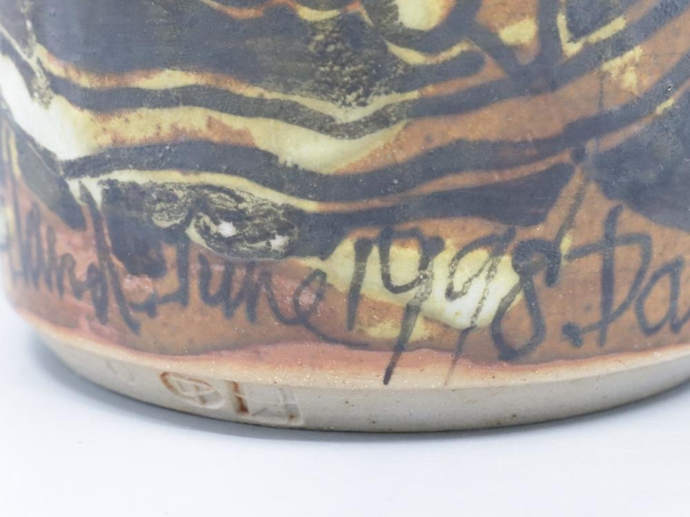 Artwork by Alexandra Copeland, LARGE JUG SIGNED LOWER SIDE 1998 DARTINGTON WITH IMPRESS MARKS LOWER, Made of RED GLAZED INSIDE AND HAND PAINTED