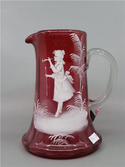 ANTIQUE MARY GREGORY CRANBERRY GLASS JUG by Mary Gregory