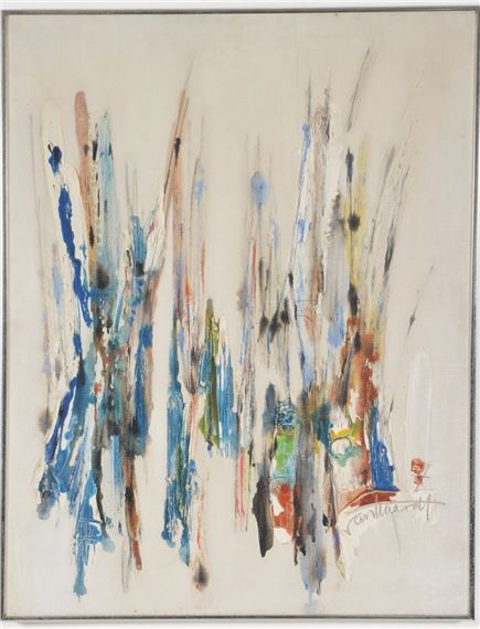 Georges Van Haardt. Polish. 1957 abstract landscape painting. Oil on canvas. Framed. Signed and dated lower right. Overall: 36.25 x 28.25in. by Georges van Haardt, 1957