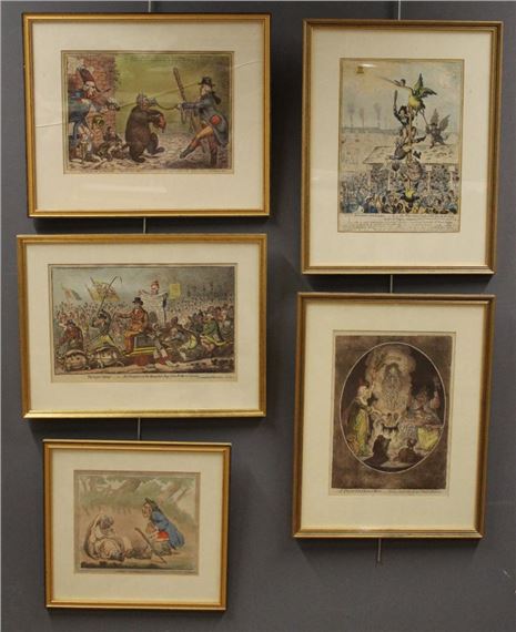 James Gillray ( 1756-1815) Election Candidates. A coloured engraving, 36 x 26cm. Together with The Bear and his leader by James Gillray