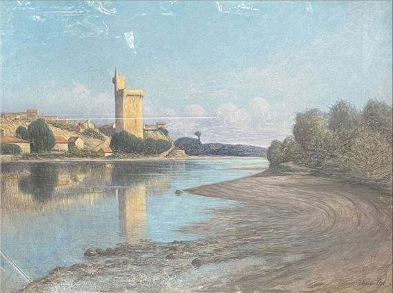Johannès SON (1859-1942) The Philippe le Bel Tower at Villeneuve-lès-Avignon Pastel on paper mounted on canvas Signed lower right 60 x 80 cm (Paper warped - Johannes Son