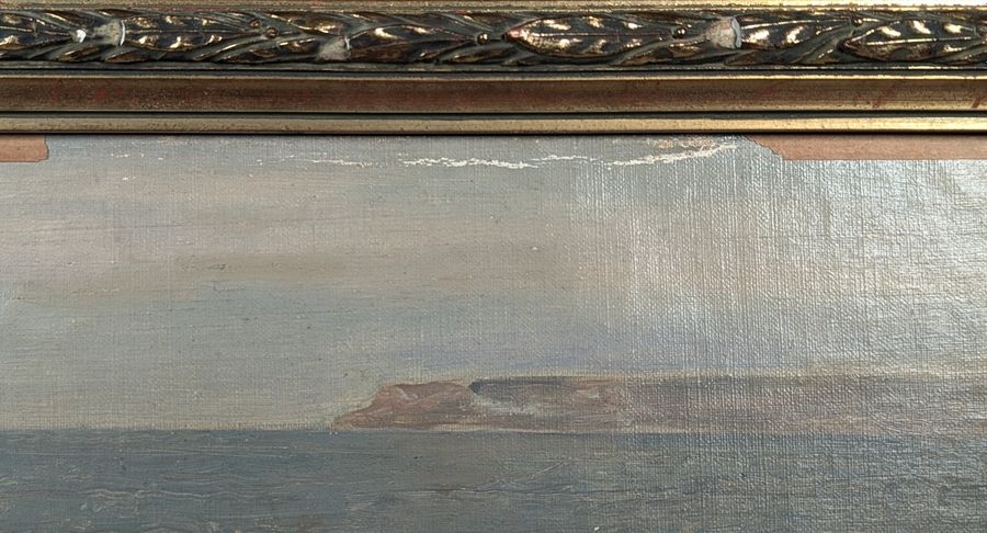 Artwork by Edouard Alexandre Sain, Edouard SAIN (1830-1910) Seaside on a gray day Oil on canvas. Signed lower left. 24 x 33 cm Faded, repainted and scratches on the edges, Made of Oil on canvas