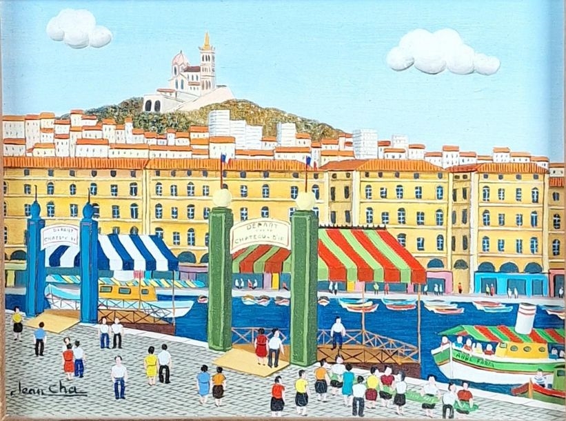 Artwork by Jean Cha, Jean CHA (1914 -?) View of the port of Marseille Oil on canvas. Signed lower left. 14 x 18 cm, Made of Oil on canvas