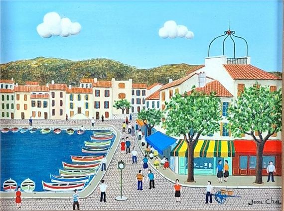 Jean CHA (1914 -?) Port de Cassis Oil on canvas. Signed lower right, titled on back. 14 x 18 cm by Jean Cha