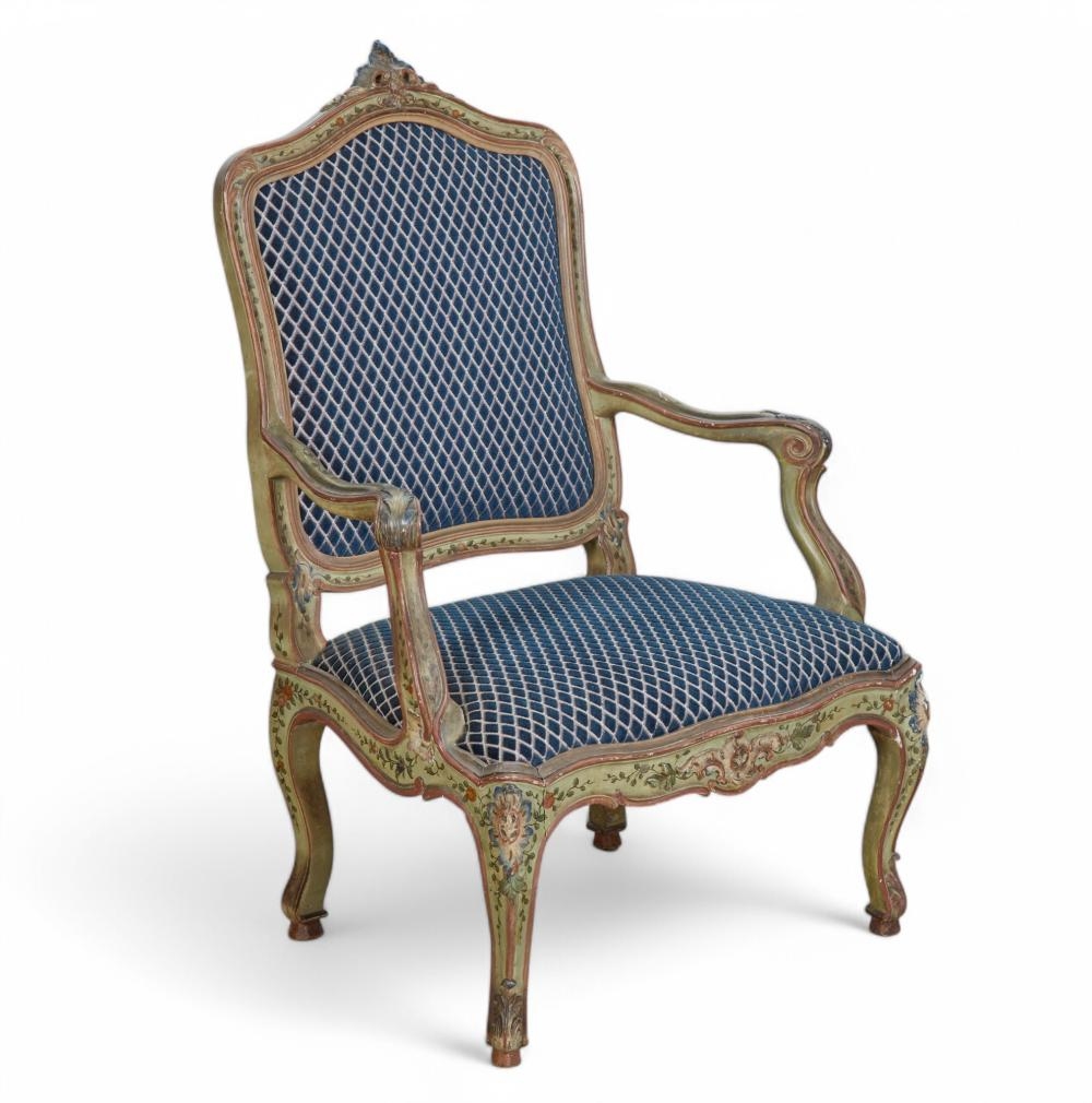 RoCoCo | A pair of Italian Rococo style green painted and polychrome ...