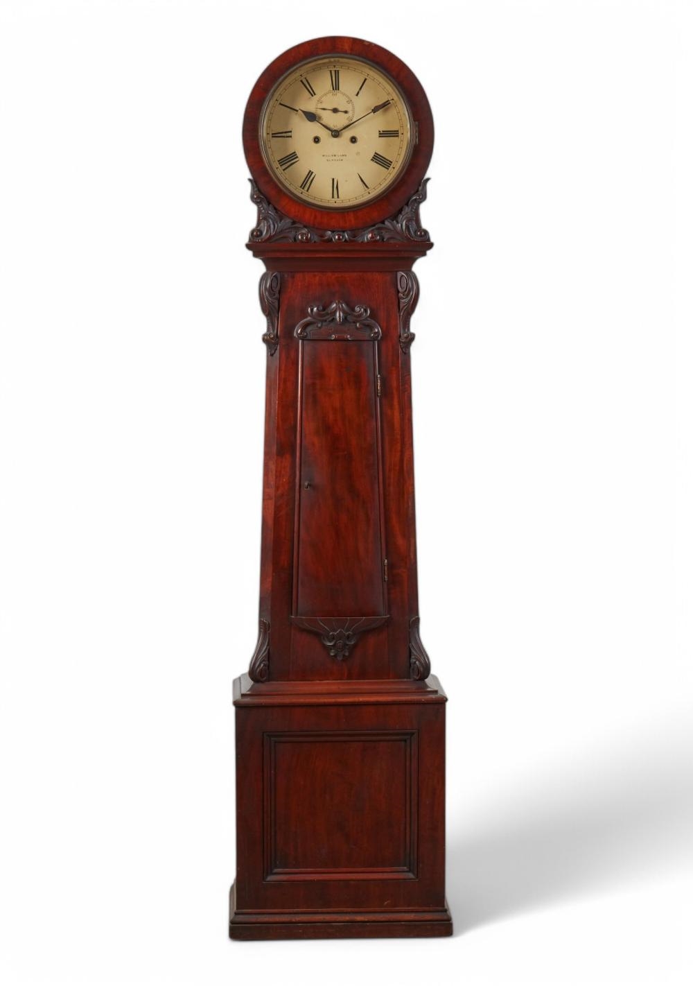 Artwork by William Lamb, The circular painted dial with Roman chapters and subsidiary seconds dial inscribed, Made of mahogany