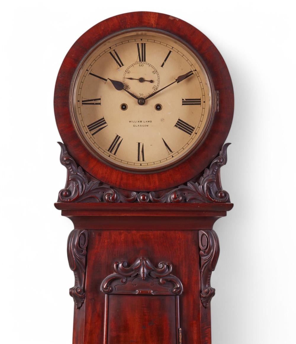 Artwork by William Lamb, The circular painted dial with Roman chapters and subsidiary seconds dial inscribed, Made of mahogany
