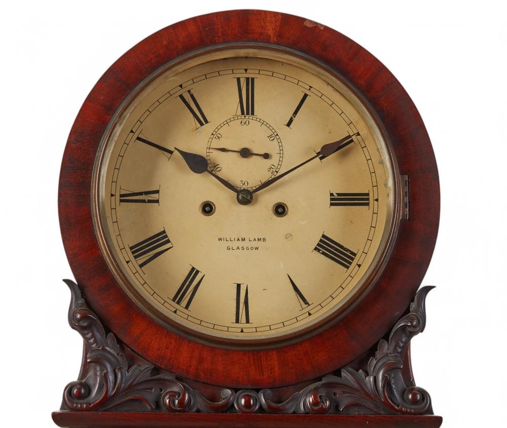 Artwork by William Lamb, The circular painted dial with Roman chapters and subsidiary seconds dial inscribed, Made of mahogany