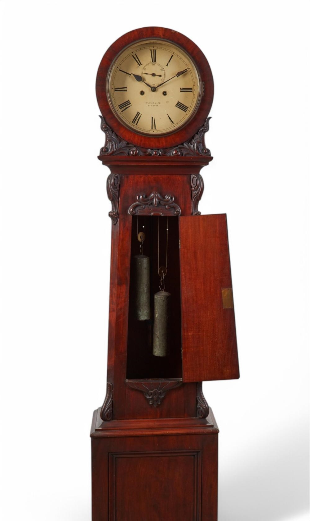 Artwork by William Lamb, The circular painted dial with Roman chapters and subsidiary seconds dial inscribed, Made of mahogany