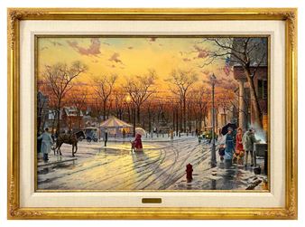 ORIGINAL! THOMAS KINKADE "THE TOWN SQUARE" OIL ON BOARD - Thomas Kinkade