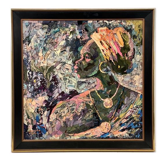 LENORE BERAN "MUNAH" OIL AND COLLAGE ON BOARD - Lenore Beran