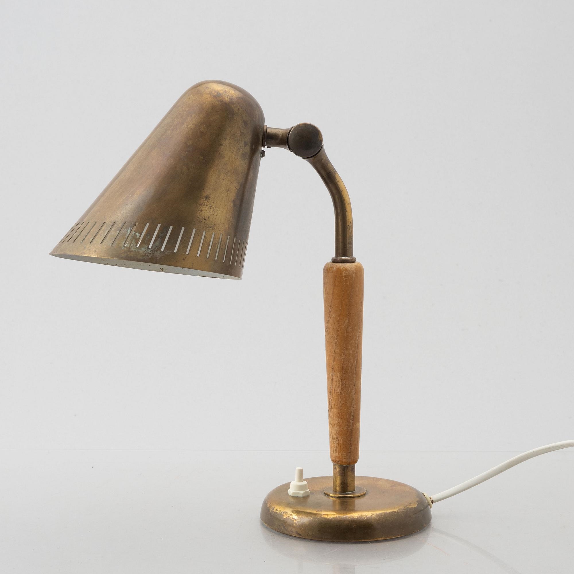 Artwork by Harald Notini, a model '15365' table lamp, Arvid Böhlmarks Lampfabrik, 1940's, Made of glass, wood and leather