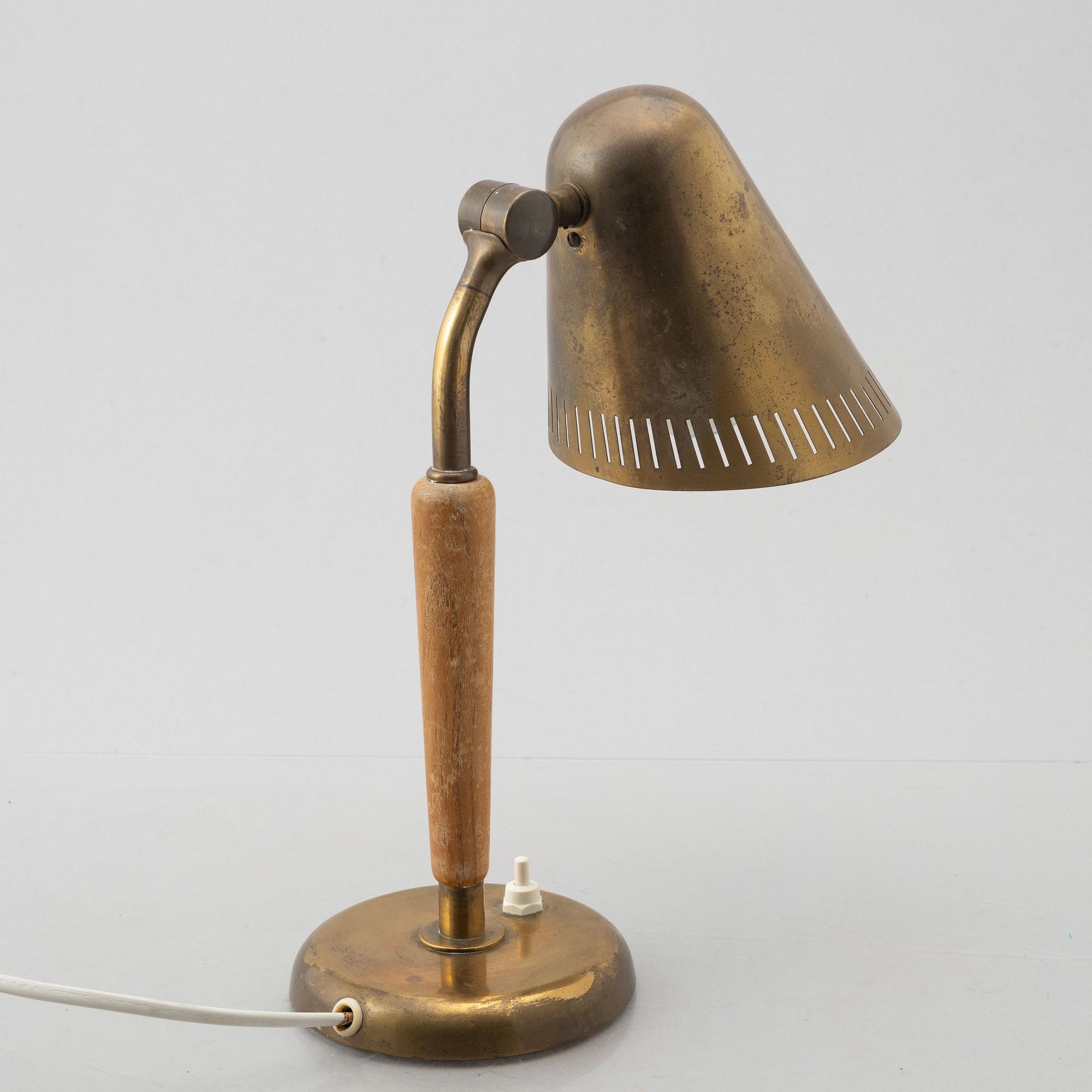 Artwork by Harald Notini, a model '15365' table lamp, Arvid Böhlmarks Lampfabrik, 1940's, Made of glass, wood and leather