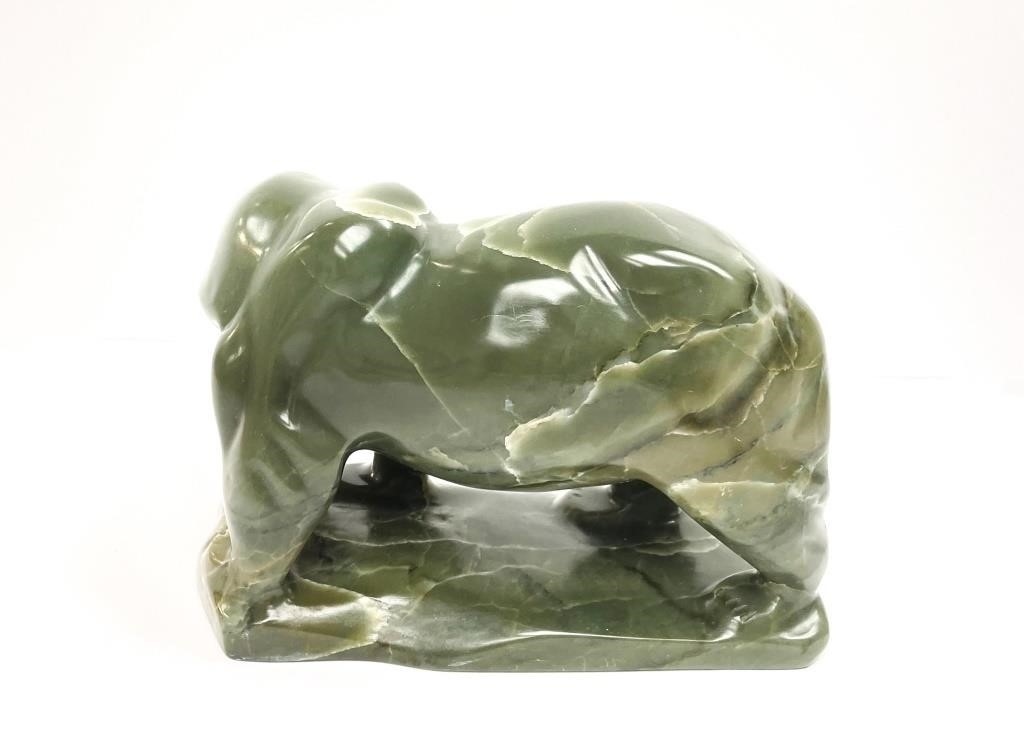 Artwork by Mark Totan, (1953 - 2022) E71103 Igloolik
Bear
soapstone
6.25 x 9.5 x 7.5 in 15.9 x 24.1 x 19 cm 1998
signed, Made of soapstone