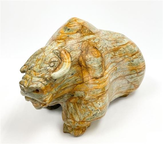b. 1944
Untitled (Musk Ox)
stone
8 x 15.5 x 7.5 in 20.3 x 39.4 x 19.1 cm 1981
signed and dated on bottom by Jonasie Faber, 1981