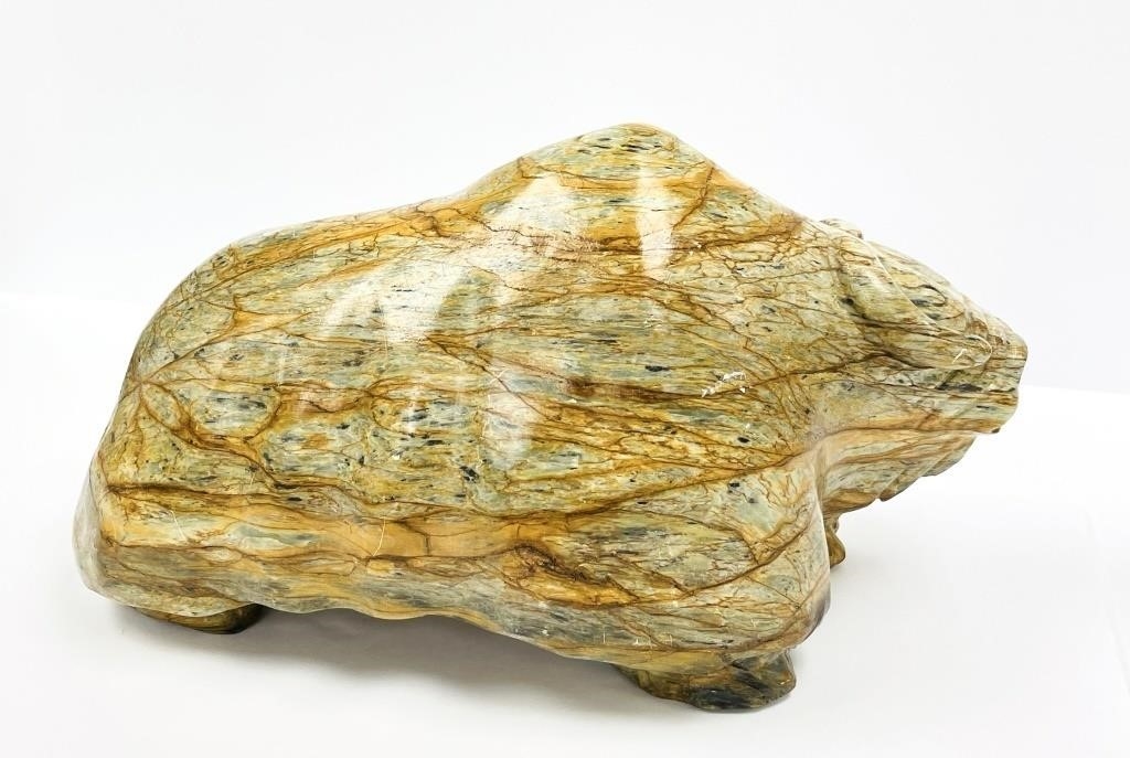 Artwork by Jonasie Faber, b. 1944
Untitled (Musk Ox)
stone
8 x 15.5 x 7.5 in 20.3 x 39.4 x 19.1 cm 1981
signed and dated on bottom, Made of stone