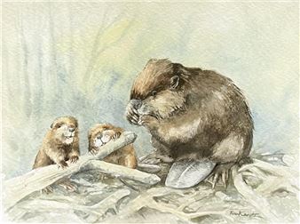 b.1937Untitled (Beavers)watercolour on paper11 x 14.5 in 28 x 36.8 cmsigned lower rightFramed size: 17 x 21 in 43.2 x 53.3 cm - Peter Karsten